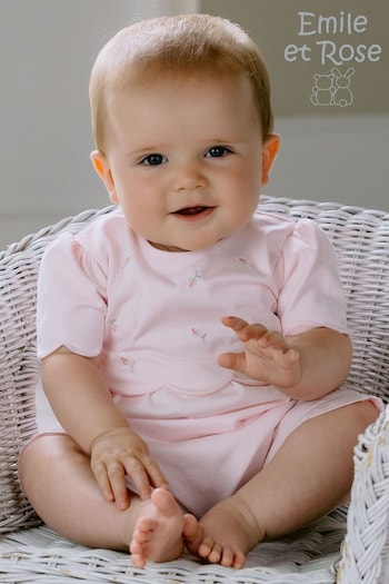 Emile et Rose Pink Romper with scalloped emb overyoke & sleeve (N73594) | £39