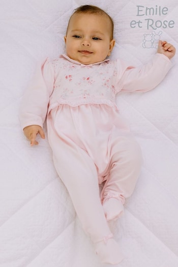 Emile et Rose Pink All in One with floral yoke, waist frill & collar (N73599) | £39
