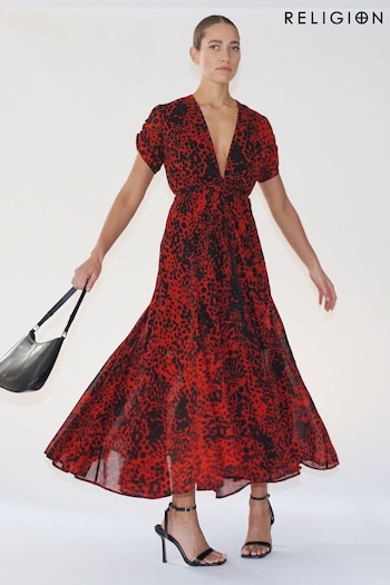Religion Red Delight Wrap Dress With Full Skirt in Beautiful Prints (N73674) | £98