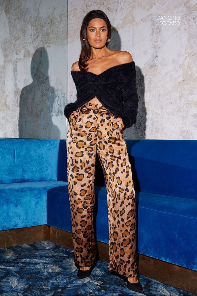 Animal Print Trousers Wide Cropped Trousers Next