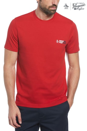 Original Penguin Red Spliced Logo Organic Cotton T-Shirt (N73737) | £30
