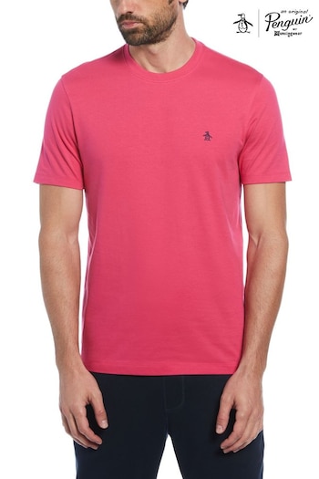 Original Penguin Pink Embroidered Logo Organic Cotton T-Shirt In Raspberry Sorbet (N73769) | £30