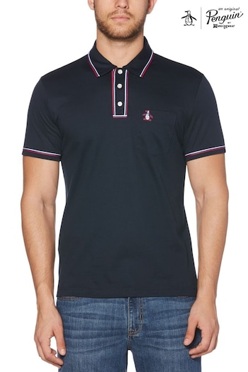 Original Penguin Blue Earl Organic Cotton Interlock Polo Shirt (N73800) | £60