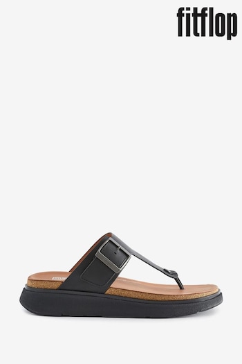 FitFlop Gen-ff Buckle Leather Toe Post Black Sandals (N73807) | £125