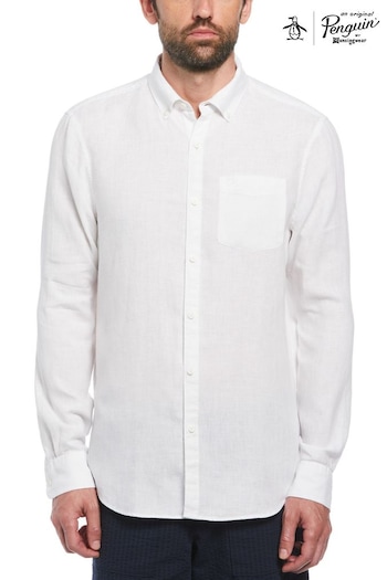 Original Penguin Delave Linen Long Sleeve White Shirt (N73822) | £75