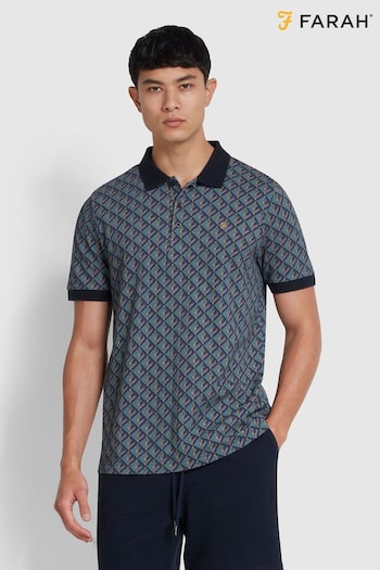Farah Blue Heydon All-Over Print Polo Shirt (N73943) | £75