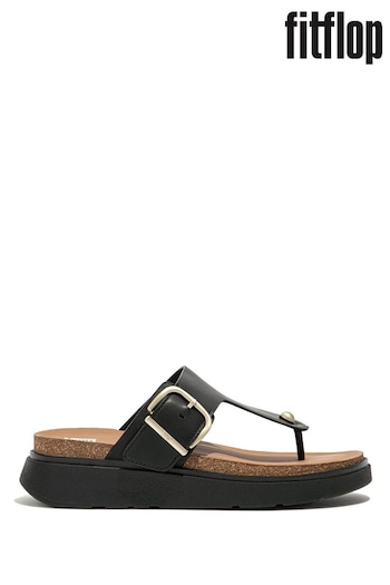 FitFlop Gen-ff Buckle Leather Toe Post Black appliqued Sandals (N74026) | £125