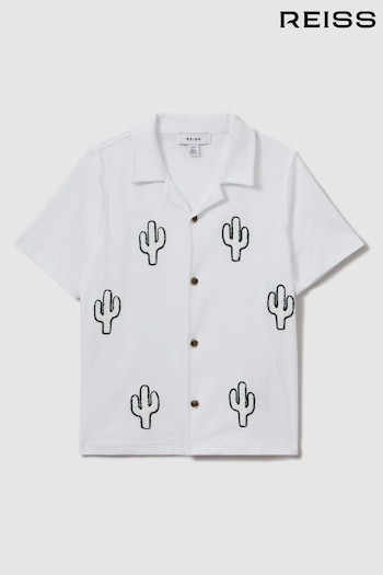Reiss White Aurora Cotton Cactus Cuban Collar Shirt (N74027) | £40
