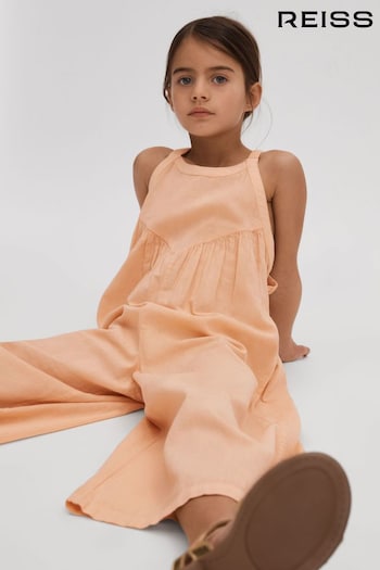 Reiss Peach Daphne Senior Cotton Linen Jumpsuit (N74062) | £60