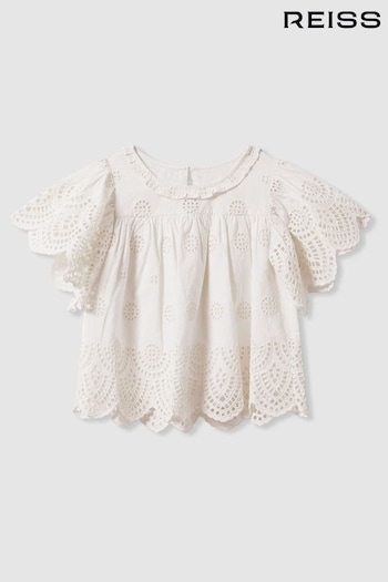 Reiss Ivory Laverne Teen Cotton Broderie Blouse (N74065) | £53