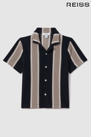 Reiss Navy/Stone Alton Teen Ribbed Cuban Collar Shirt (N74070) | £38