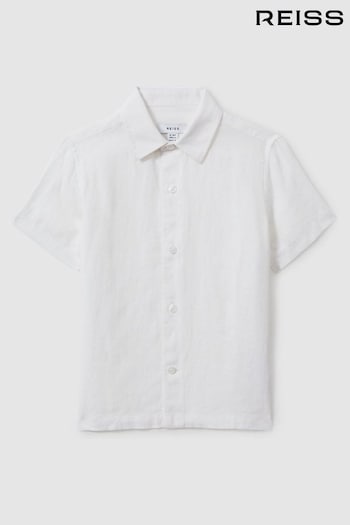 Reiss White Holiday Short Sleeve Linen Shirt (N74071) | £38