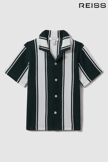 Reiss Green/White Alton Teen Ribbed Cuban Collar Shirt (N74107) | £38