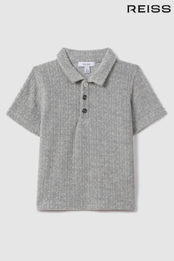 Reiss Soft Grey Iggy Towelling Polo Shirt (N74108) | £40