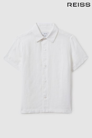Reiss White Holiday Short Sleeve Linen Shirt (N74110) | £42