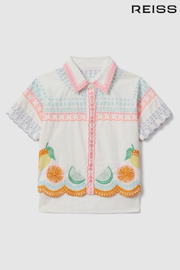 Reiss Ivory Print Cesca Teen Cotton Broderie Shirt (N74123) | £53