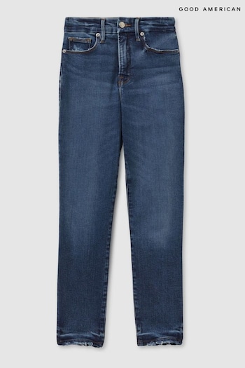 Good American Indigo Good American Mid Rise Raw Hem Skinny jeans Hem (N74136) | £138