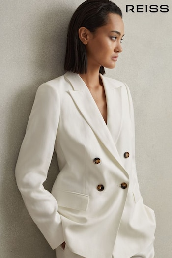 Reiss White Lori Viscose Linen Double Breasted Suit: Blazer (N74137) | £298