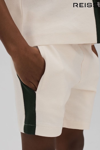 Reiss Ecru/Green Marl Knitted Cotton Drawstring Shorts (N74160) | £34