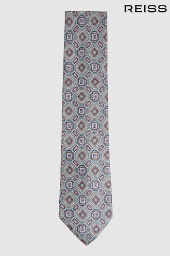 Reiss Sea Green Assisi Silk Medallion Print Tie (N74162) | £68