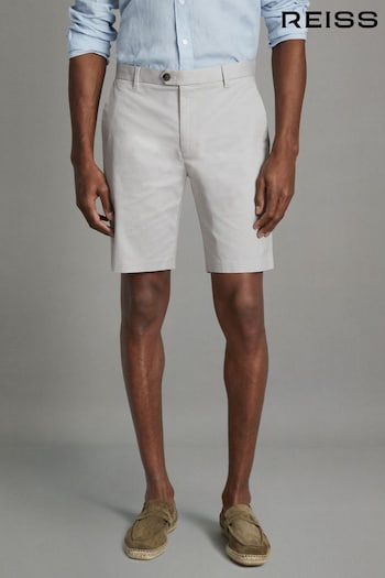 Reiss Ice Grey Wicket Modern Fit Cotton Blend Chino Shorts (N74167) | £78