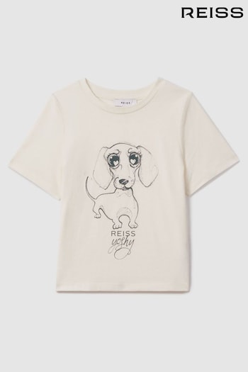 Reiss Ivory Print Yoshy Senior Cotton Print T-Shirt (N74171) | £24