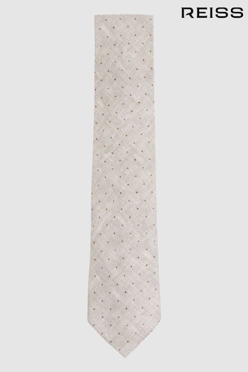 Reiss Oatmeal Melange Lateran Silk Polka Dot Tie (N74173) | £68