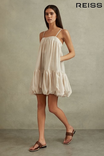 Reiss Cream Emery Bubble Hem Removable Strap Mini Dress (N74196) | £248