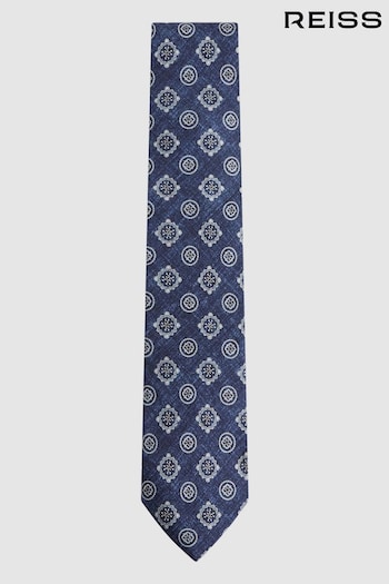 Reiss Indigo Melange Vasari Silk Medallion Print Tie (N74201) | £68