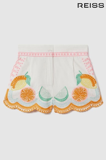 Reiss Ivory Print Cesca Teen Cotton Broderie Shorts (N74203) | £48