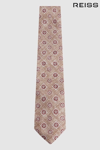 Reiss Oatmeal/Rose Vasari Silk Medallion Print Tie (N74211) | £68