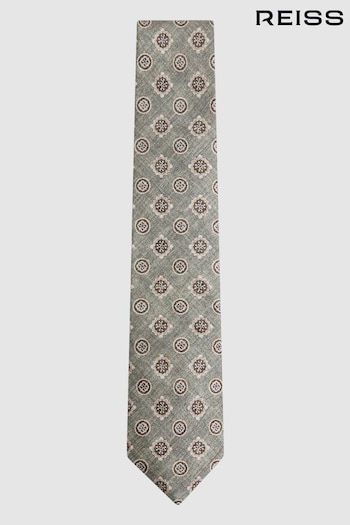 Reiss Sage Melange Vasari Silk Medallion Print Tie (N74235) | £68
