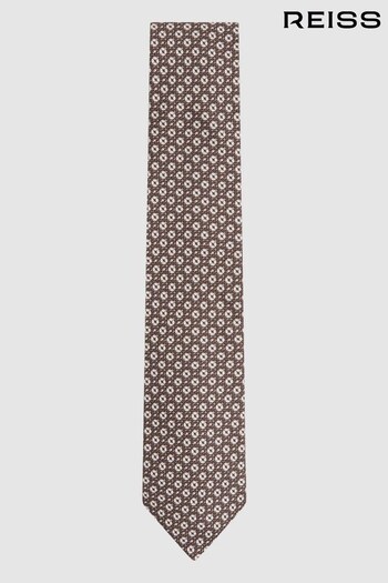 Reiss Brown Melange Croce Silk Medallion Print Tie (N74236) | £68