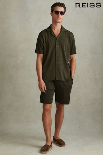Reiss Green Conor Ribbed Elasticated Waist Shorts all (N74255) | £78