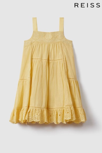Reiss Yellow Nettie Teen Loose Cotton Broderie Dress (N74289) | £78