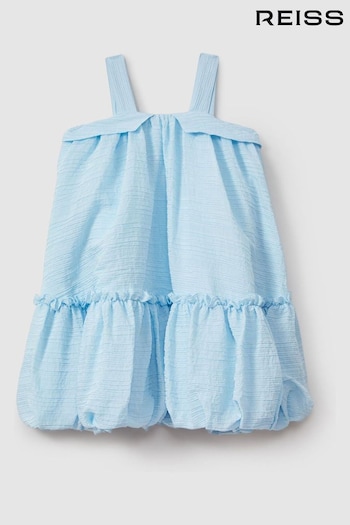 Reiss Blue Emeri Seersucker Bubble Hem Dress (N74290) | £80