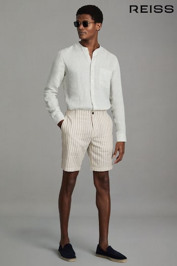 Reiss Ecru Stripe Ezra Cotton Blend Internal Drawstring Shorts (N74291) | £98