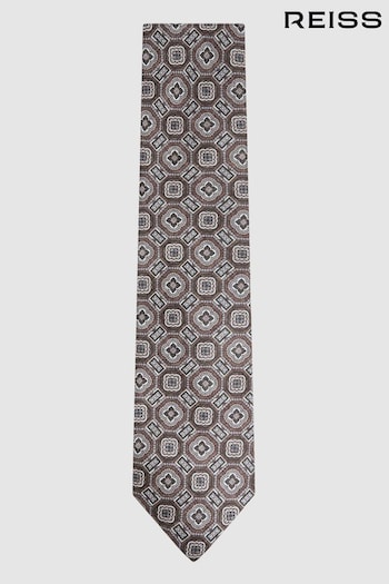 Reiss Tobacco Assisi Silk Medallion Print Tie (N74292) | £68