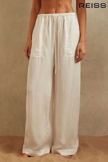 Reiss Ivory Eddie Textured Wide Leg Cover-Up Trousers (N74295) | £128