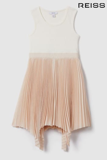 Reiss Ecru Harriet Teen Pleated Asymmetric Dress (N74300) | £95