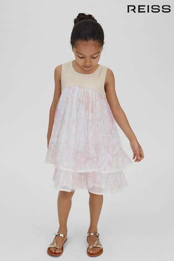 Reiss Pink Daisy Tiered Sequin Dress (N74335) | £80