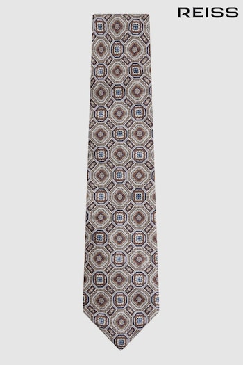 Reiss Grey Multi Assisi Silk Medallion Print Tie (N74364) | £68