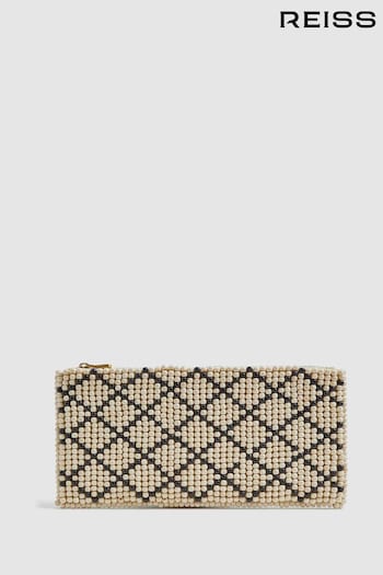 Reiss Natural/Black Etta Wood-Beaded Clutch Bag (N74398) | £88
