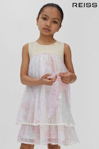 Reiss Pink Daisy Tiered Sequin Dress (N74400) | £86