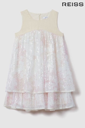 Reiss Pink Daisy Tiered Sequin Dress (N74401) | £90