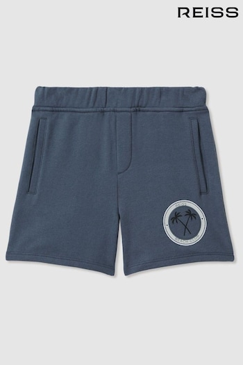 Reiss Airforce Blue Ridley Cotton Motif Sweat Shorts (N74410) | £36