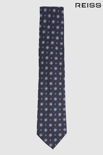 Reiss Navy Orvieto Cotton Silk Medallion Design Tie (N74412) | £58