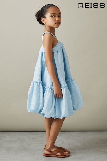 Reiss Blue Emeri Junior Seersucker Bubble Hem Dress (N74416) | £70