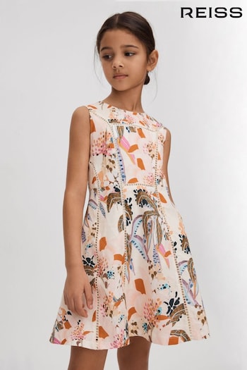 Reiss Pink Print Lor Junior Linen Cotton Stitch Dress (N74433) | £65
