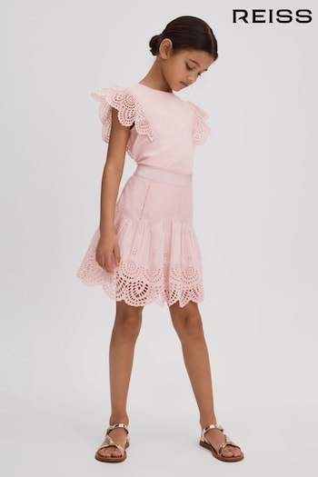 Reiss Pink Jasmine Junior Broderie Skirt (N74444) | £45